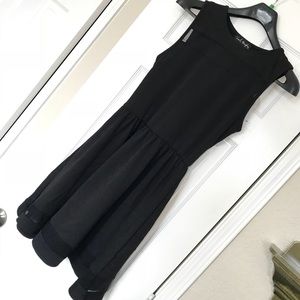 Black A-line Dress with Lace Panels.